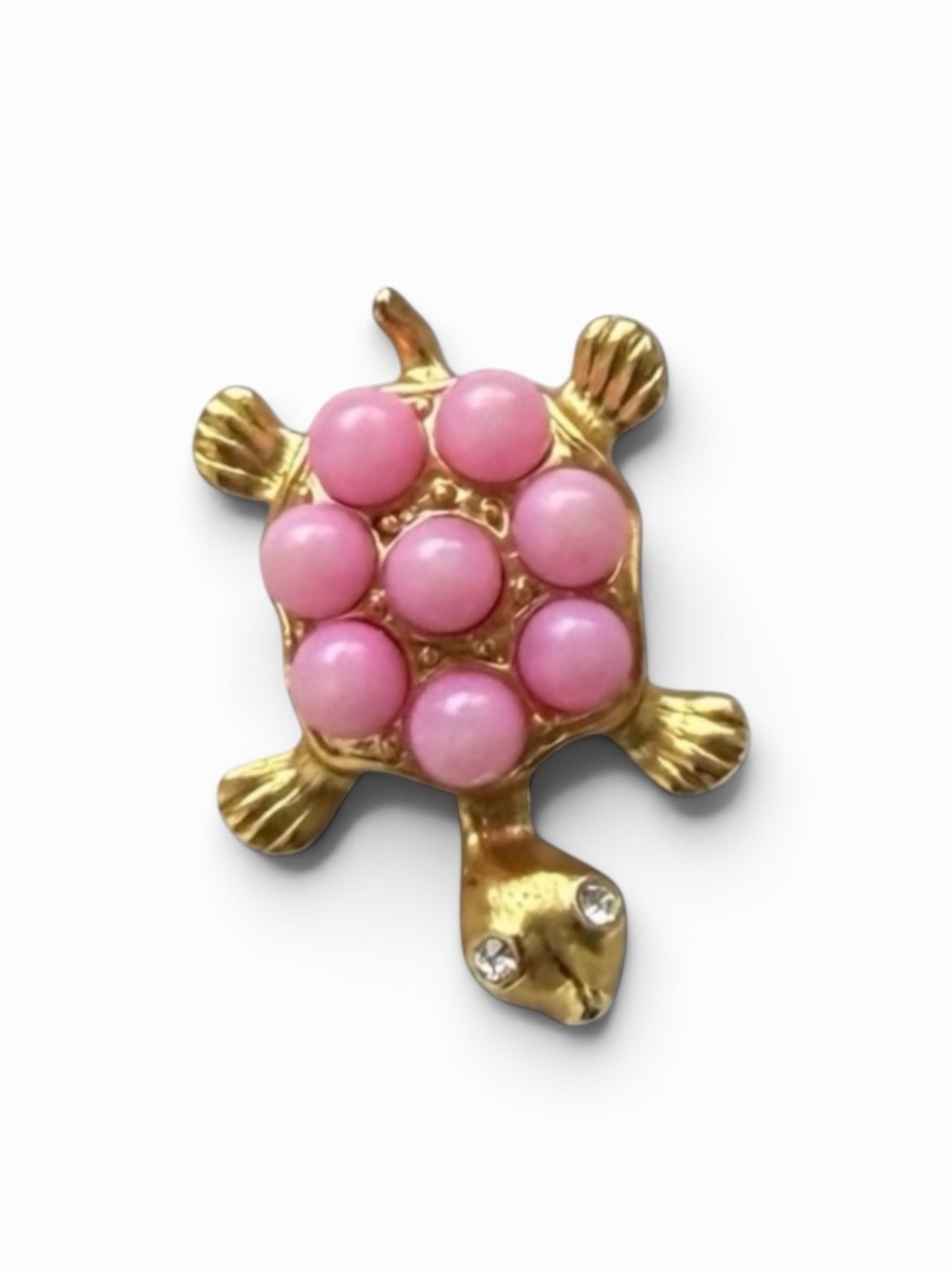 J. Crew Vintage Pink Glass Cabochon Goldtone Turtle Brooch Pin